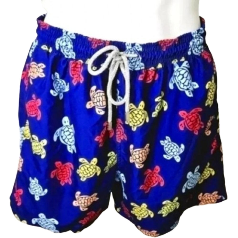 Vilebrequin Swim Trunks Blue Turtle Print Mens 3XL Mesh Lined Luxury Beach Short